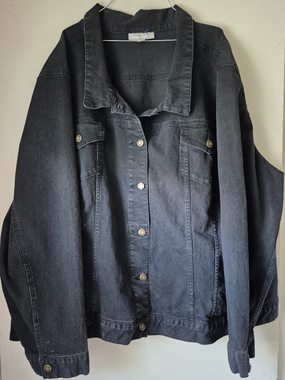 Woman Within Stretch Black Denim Jean Jacket Cotton Poly Spandex Plus Size 36W